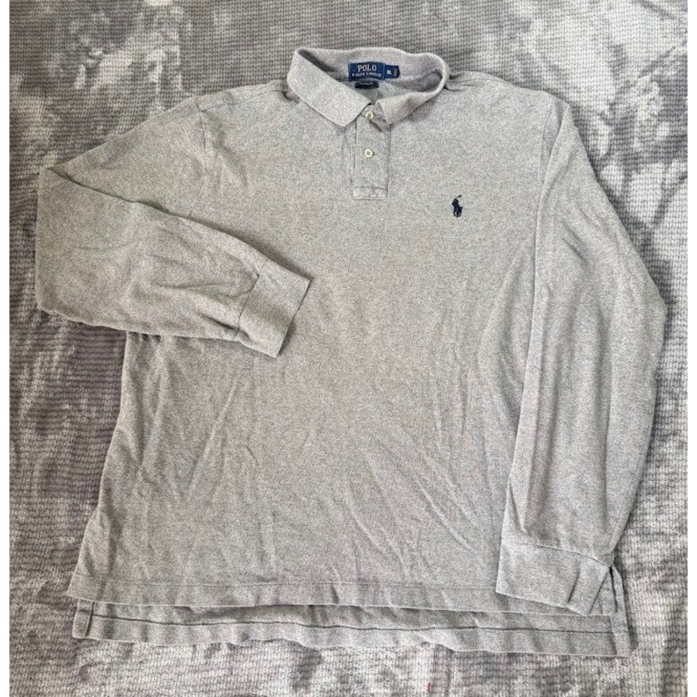 Polo Ralph Lauren Mens XL Grey Long‎ Sleeve Polo Shirt Custom Fit Pony Logo